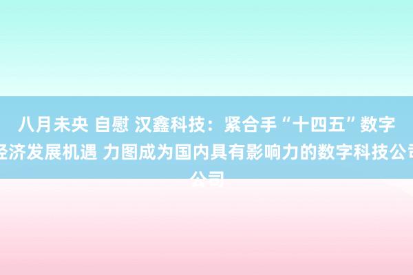 八月未央 自慰 汉鑫科技：紧合手“十四五”数字经济发展机遇 力图成为国内具有影响力的数字科技公司