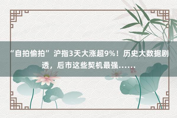 “自拍偷拍” 沪指3天大涨超9%！历史大数据剧透，后市这些契机最强……