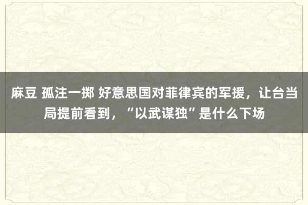 麻豆 孤注一掷 好意思国对菲律宾的军援，让台当局提前看到，“以武谋独”是什么下场