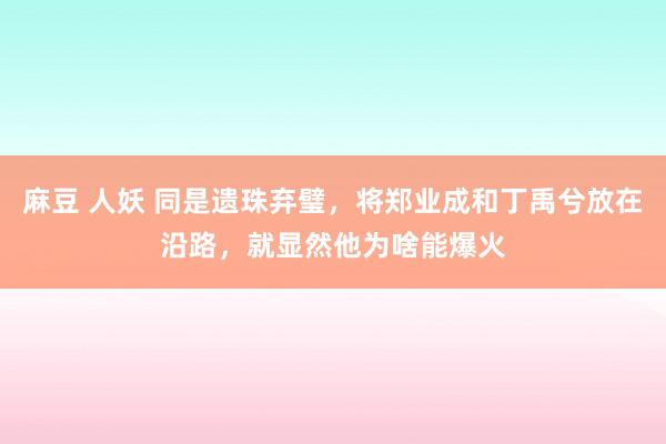 麻豆 人妖 同是遗珠弃璧，将郑业成和丁禹兮放在沿路，就显然他为啥能爆火